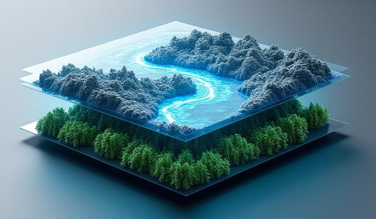 Visualización 3D de capas cartográficas sobre un terreno natural